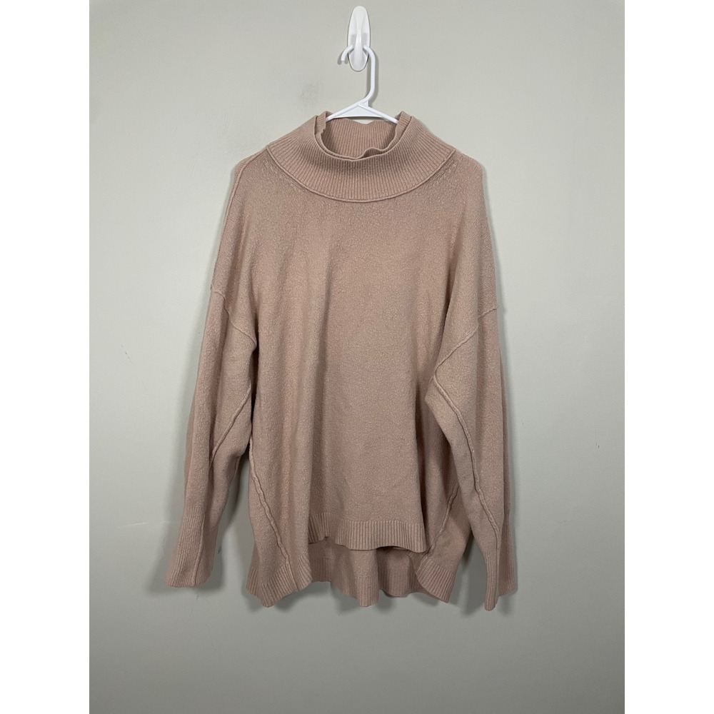 Free People Afterglow Mock Neck Oversized Tunic Sweater in Blush Pink Size Large
